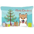 Carolines Treasures Carolines Treasures BB1597PW1216 Christmas Tree & Shiba Inu Fabric Decorative Pillow BB1597PW1216